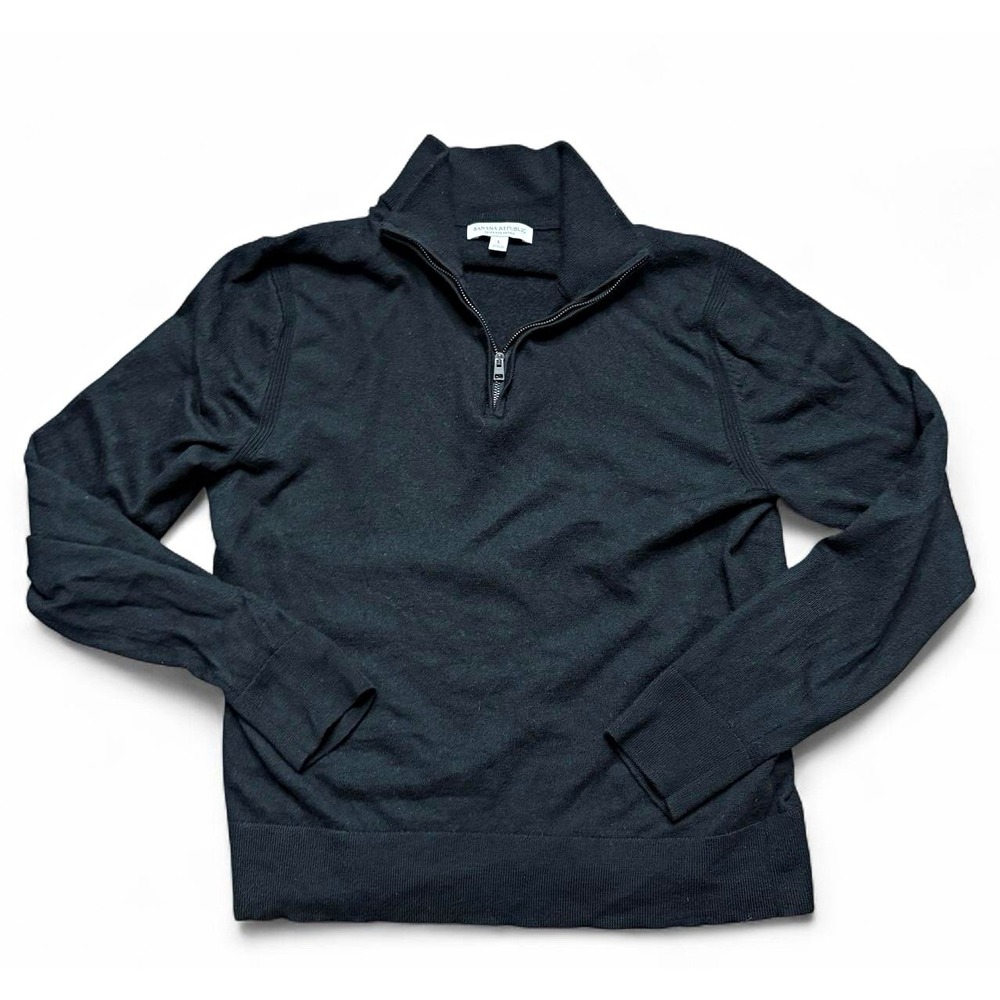 Banana Republic L Streetwear Gorpcore Merino Wool Half Zip Sweater Black Kni